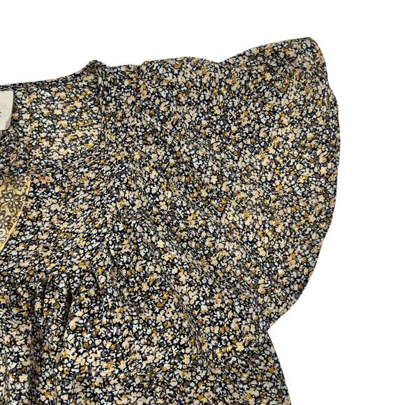 Knox Rose Brown Yellow Floral Flutter Sleeve A-Line Boho Peasant Dress Medium - Picture 5 of 12